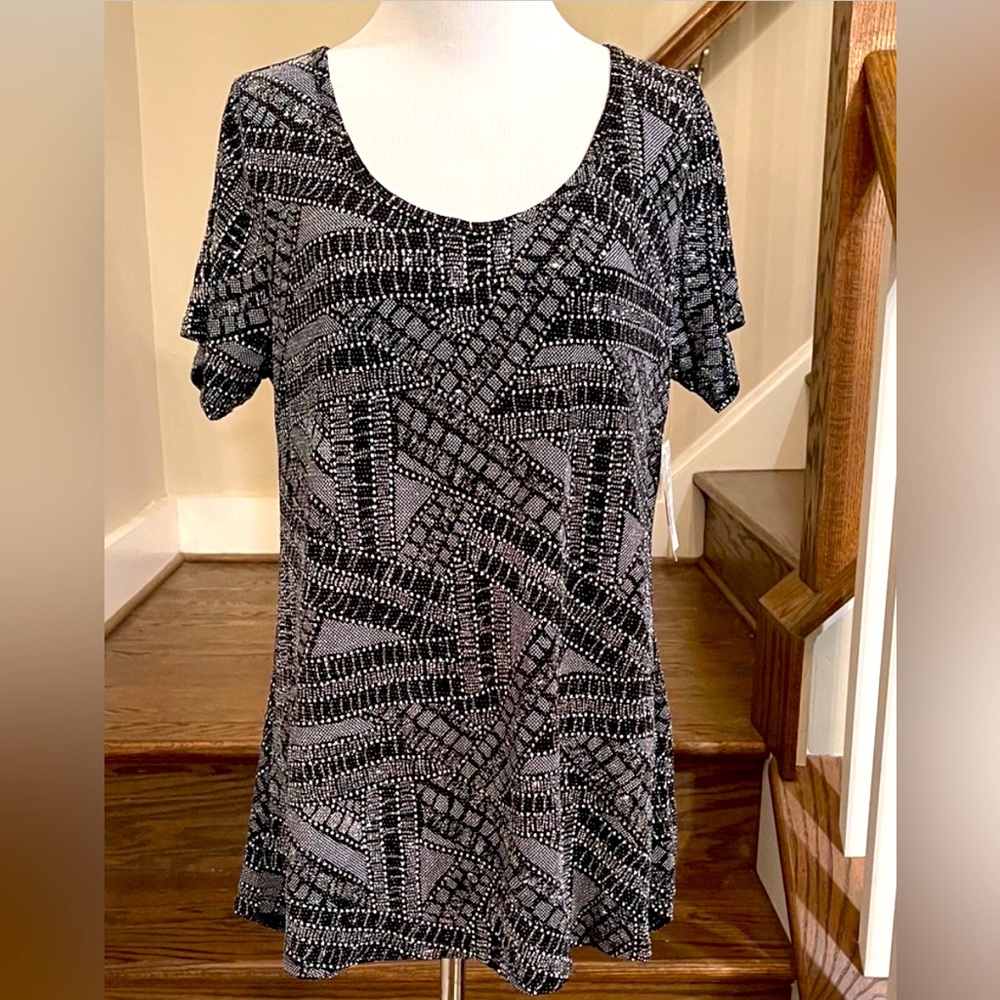 LulaRoe Elegant Collection Classic T, black & silver, size medium